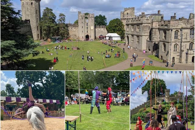 Warwick Castle has unveils its dramatic new Midsummer Carnival - complete with horse riding stunts, Elizabethan pageantry and fighting knights. Photo by Kirstie Smith