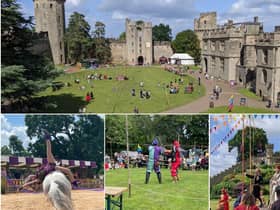 Warwick Castle has unveils its dramatic new Midsummer Carnival - complete with horse riding stunts, Elizabethan pageantry and fighting knights. Photo by Kirstie Smith