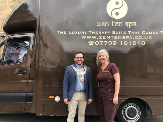 The Mayor of Warwick with Caroline Jones of Zen Ten Spa during the pop-up event in Warwick town centre on May 5. Photo supplied