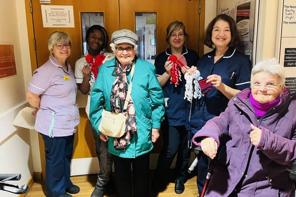 Cubbington Mill Care home residents Queenie Mytum and Cheryl visit the Special Care Baby Unit (SCBU) at Warwick Hospital to which they donated knitted cuddle toys.