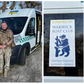 The ambulance, with the Warwick Boat Club logo, arrives in Kyiv.