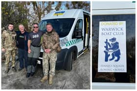 The ambulance, with the Warwick Boat Club logo, arrives in Kyiv.