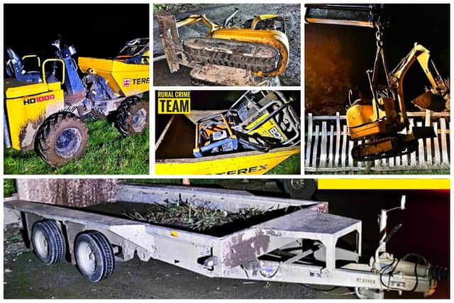 A police hunch led officers to recover about £30,000 worth of stolen digging equipment near Warwick and Leamington. Photos by the Warwickshire Rural Crime Team.