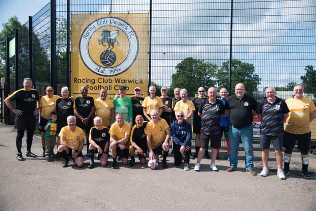 Graham Timms in a team photo as the goalkeeper for the Racing Club Warwick's Over-55s Men's Walking Football team. Picture supplied.