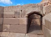 Musket ball impact marks on the outside wall of Coleshill gatehouse