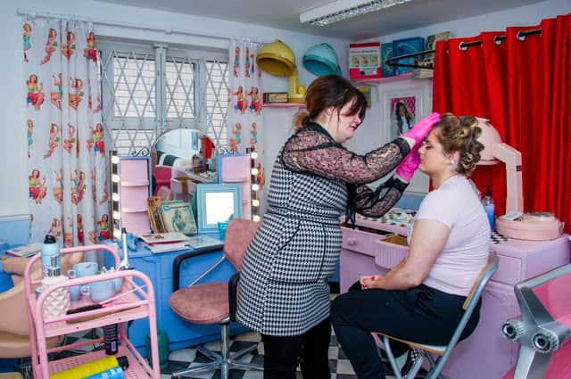 Lynsey at Le Keux doing a vintage makeover at the new salon. Photo by Mike Baker