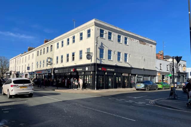 The queue for the opening of The Spicy Librarian bookshop in Leamington on Saturday (February 14/Valentine's Day).