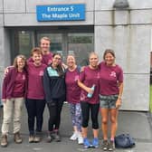 Jayne Brumpton (right) and her group of supporters at the start of the walk. Picture supplied.