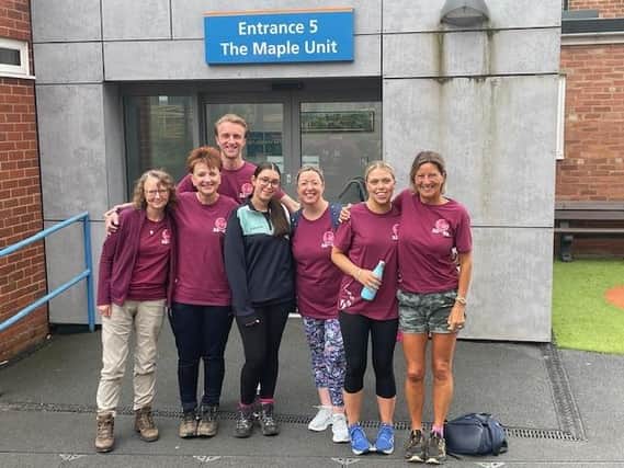 Jayne Brumpton (right) and her group of supporters at the start of the walk. Picture supplied.