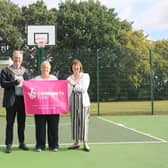 The Mayor of Whitnash, Councillor Simon Button with Warwick District Councillor for Whitnash, Councillor Judy Falp and Chairman of Warwick District Council, Councillor Sidney Syson at the Multi Use Games Area in Whitnash. Picture supplied.