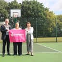 The Mayor of Whitnash, Councillor Simon Button with Warwick District Councillor for Whitnash, Councillor Judy Falp and Chairman of Warwick District Council, Councillor Sidney Syson at the Multi Use Games Area in Whitnash. Picture supplied.