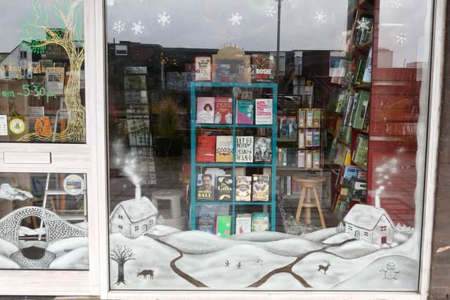 Alvin's window mural at Kenilworth Books.
