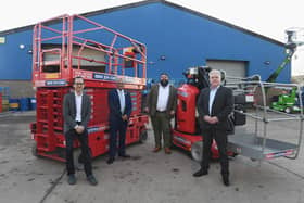 From the left, Simeon Lee (Warwickshire County Council), Jim Vithanage (CW Growth Hub), Ben Jones (Plantool Hire Centres) and Cllr Martin Watson (Warwickshire
County Council). Photo supplied