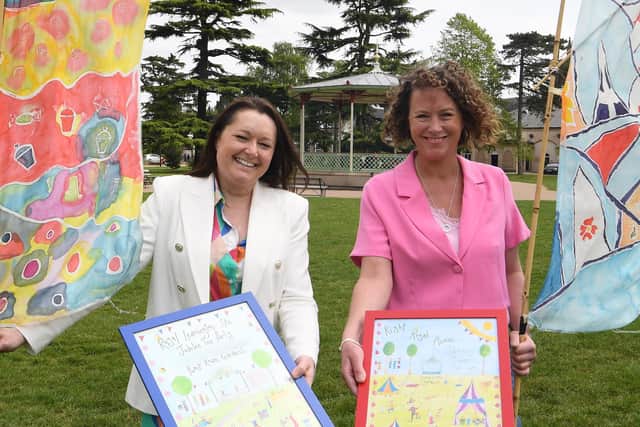 Stephanie Kerr of BID Leamington and artist Amelia Renfrew promote the forthcoming Right Royal Picnic event taking place at The Pump Room Gardens on June 4.