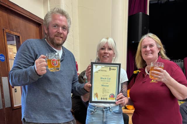 During the event, the Black Cat Cidery was presented a certificate for its Autumn Gold cider, which was named Cider of the Festival at the CAMRA Heart of Warwickshire Harbury Beer and Cider Festival held in September. The certificate was presented to Greg Williams and Gem Douglas by Julie Griffiths, chair of Heart of Warwickshire CAMRA. Photo supplied