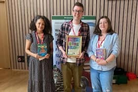 Photo (from left to right): authors Clare Weze, Simon James Green, and Beth Lincoln, at this year’s Warwickshire Junior Book Award ceremony. Credit: Warwickshire County Council.