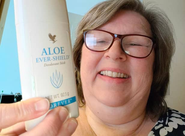 Marie with one of her products.