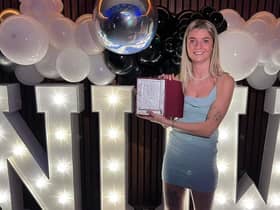 Kacie Elson is pictured with her manager's player of the season award for 2022-23 at Newcastle United Women.