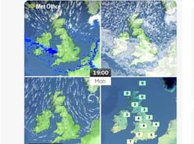 The Met Office forecast for 7pm this evening