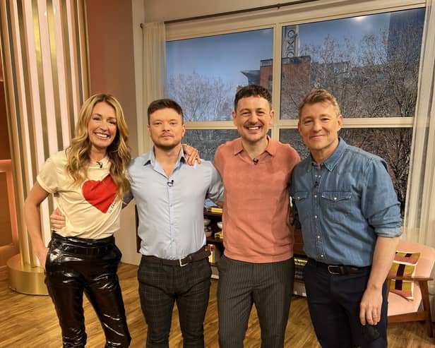 Competition winner Jordan (second from left) reveals new look with Rob Wood and This Morning presenters Cat Deeley and Ben Shephard.