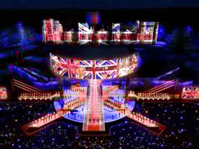 A BBC handout CGI of a representation of the staging for the forthcoming Coronation Concert which will be broadcast live from the grounds of Windsor Castle on BBC One, BBC iPlayer, BBC Radio 2 and BBC Sounds on Sunday May 7 from 8pm.