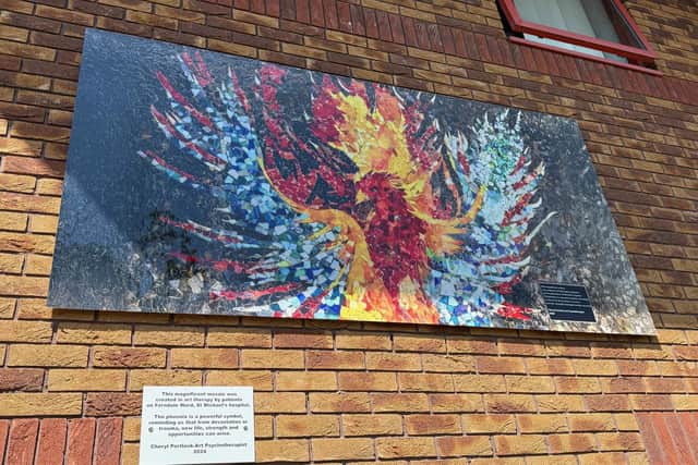 Patients in the hospital’s Ferndale Ward contributed to the phoenix during art therapy sessions. Photo supplied