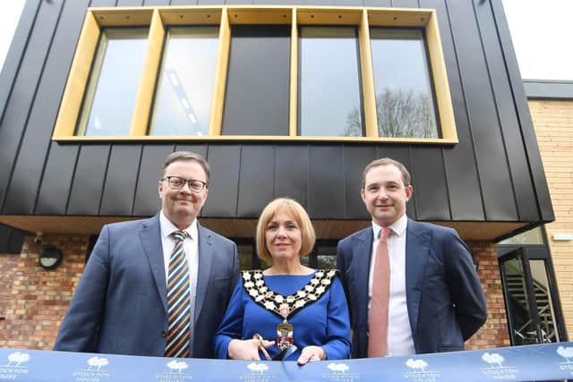 The Wigley Group Chairman Robert Wigley, Mayor of Southam Cllr Angela John, and The Wigley Group Chief Executive Officer James Davies.