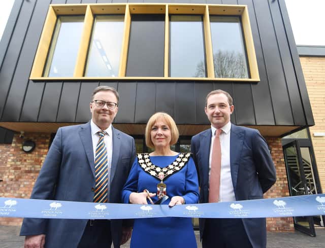 The Wigley Group Chairman Robert Wigley, Mayor of Southam Cllr Angela John, and The Wigley Group Chief Executive Officer James Davies.