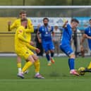 Action from Leamington's clash at Harborough Town on Saturday. Photo: Chris Simpson/LFC.