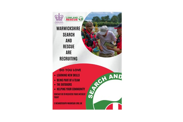 The poster for Warwickshire Search and Rescue's 2024 recruitment drive.
