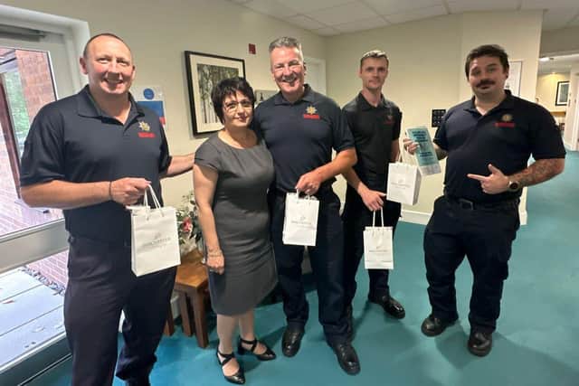 Rugby Red Watch Fire Service Kieran, Matt, Nigel and Stuart and Senior General Manager Violeta Baesu