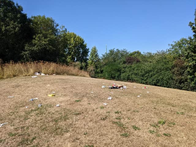 Litter and damage at Mason Avenue Park in Lillington after travellers moved on from the site.