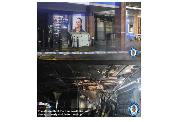 The aftermath of the Kenilworth fire, with damage clearly visible to the shop. Pictures courtesy of West Midlands Police.