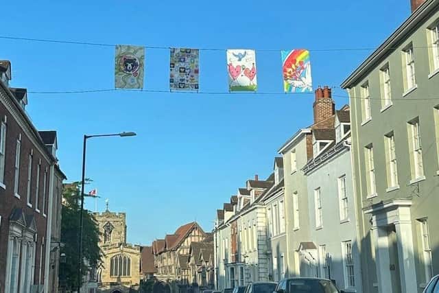 The pupil's flags. Photo by Warwick Town Council
