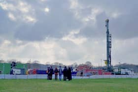 Teams oversee the bore hole drilling procedure at the University of Warwick campus.