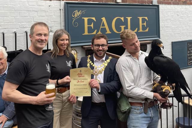 The opening, which was held on Thursday (May 26), was attended by the Mayor of Warwick, Cllr Richard Edgington, and also saw a visit from Corax, a black eagle, from Warwick Castle’s Falconer’s Quest. Photo by Harvey Broad
