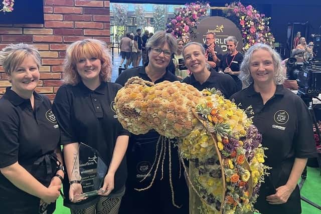 The winning team from Moreton Morrell College with their first place floral design. Photo supplied