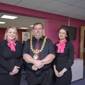 From left: Fleur Sexton, Cllr Nick Wilkins and Leia Welland, Head of Skills at PET-XI, at PET-Xi’s office at Royal Leamington Spa College