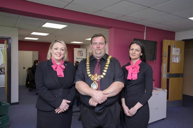 From left: Fleur Sexton, Cllr Nick Wilkins and Leia Welland, Head of Skills at PET-XI, at PET-Xi’s office at Royal Leamington Spa College