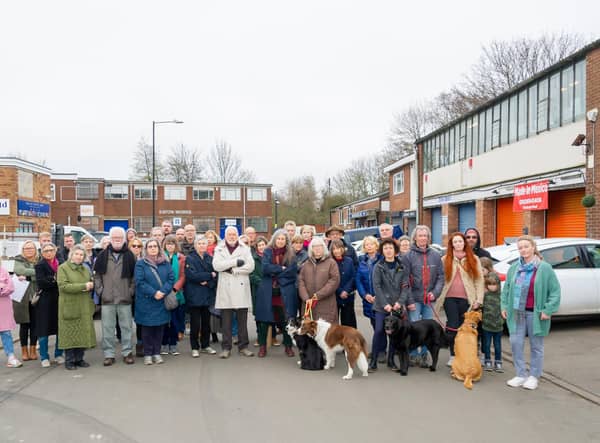Business owners and residents protesting against the plans to build a student complex on premises in the Althorpe Street industrial estate in Leamington. Credit: MIke Baker.