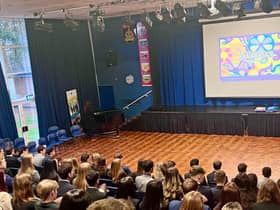 Rosie Rudin ambassador for The OddBalls Foundation speaks to pupils at Myton School in Warwick. Photo supplied