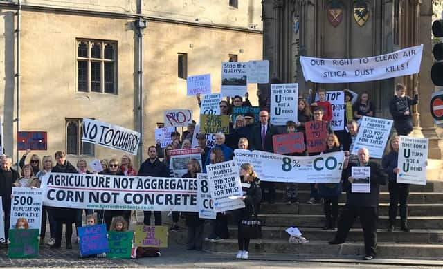 Barford villagers at St John's College in Oxford protesting against the college's plans to use land near the village as a quarry. Picture supplied.