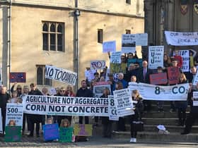 Barford villagers at St John's College in Oxford protesting against the college's plans to use land near the village as a quarry. Picture supplied.