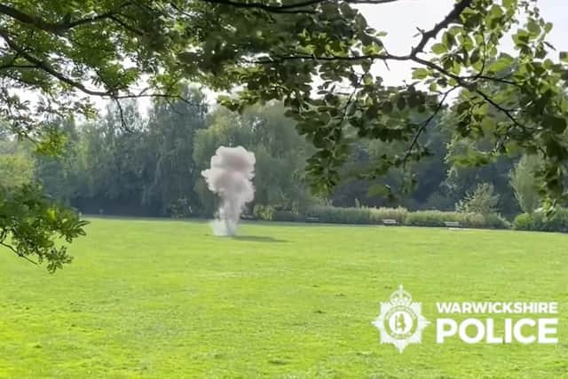 A screenshot of Warwickshire Police's video footage of the controlled explosion.