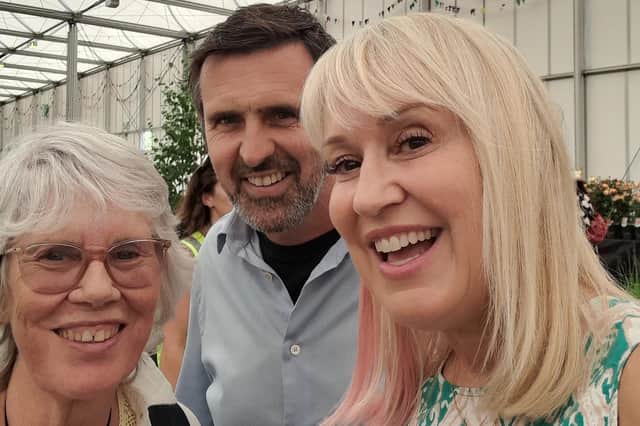 Kate Harris with garden experts Nicki Chapman and Adam Frost.