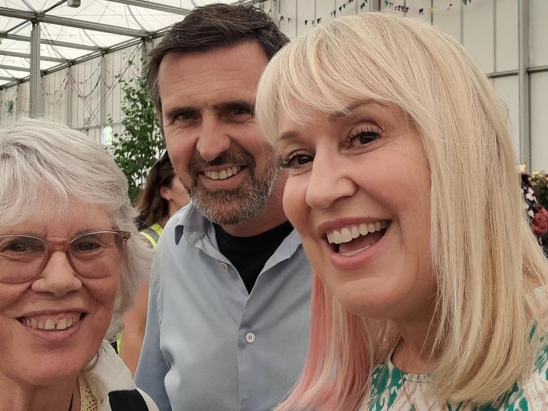 Kate Harris with garden experts Nicki Chapman and Adam Frost.
