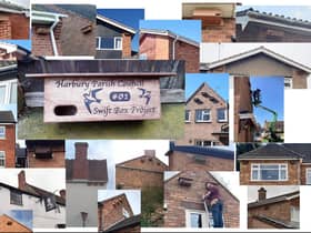 A collage of the swift nesting boxes installed around Harbury as part of the Harbury Swift Project.