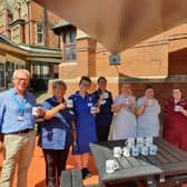 NHS heroes with their 'thank you' mugs.