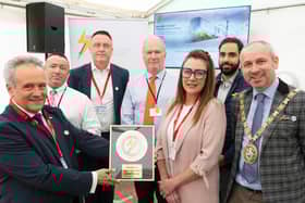 Mother of Harrison Ballantyne and Harrison’s Story campaigner, Liz Ballantyne, then left to right - Colas Rail UK CEO, Jean-Pierre Bertrand, Head of Plant Operations, Tony Birrell, Learn Live UK Managing Director, Stuart Heaton, Colas Rail UK Freight Director, Simon Ball, Colas Rail Head of Freight Operations, Sep Semsarzadeh and Rugby Mayor Simon Ward.