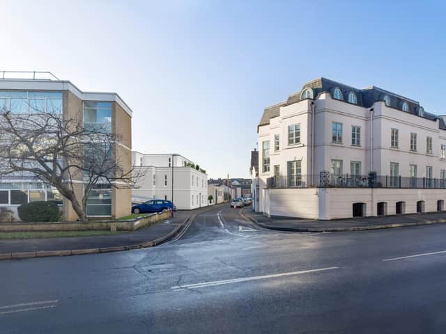 How Cross Street will look after the flats are built. The flats are in the centre of the image, on the left as you walk down the street.